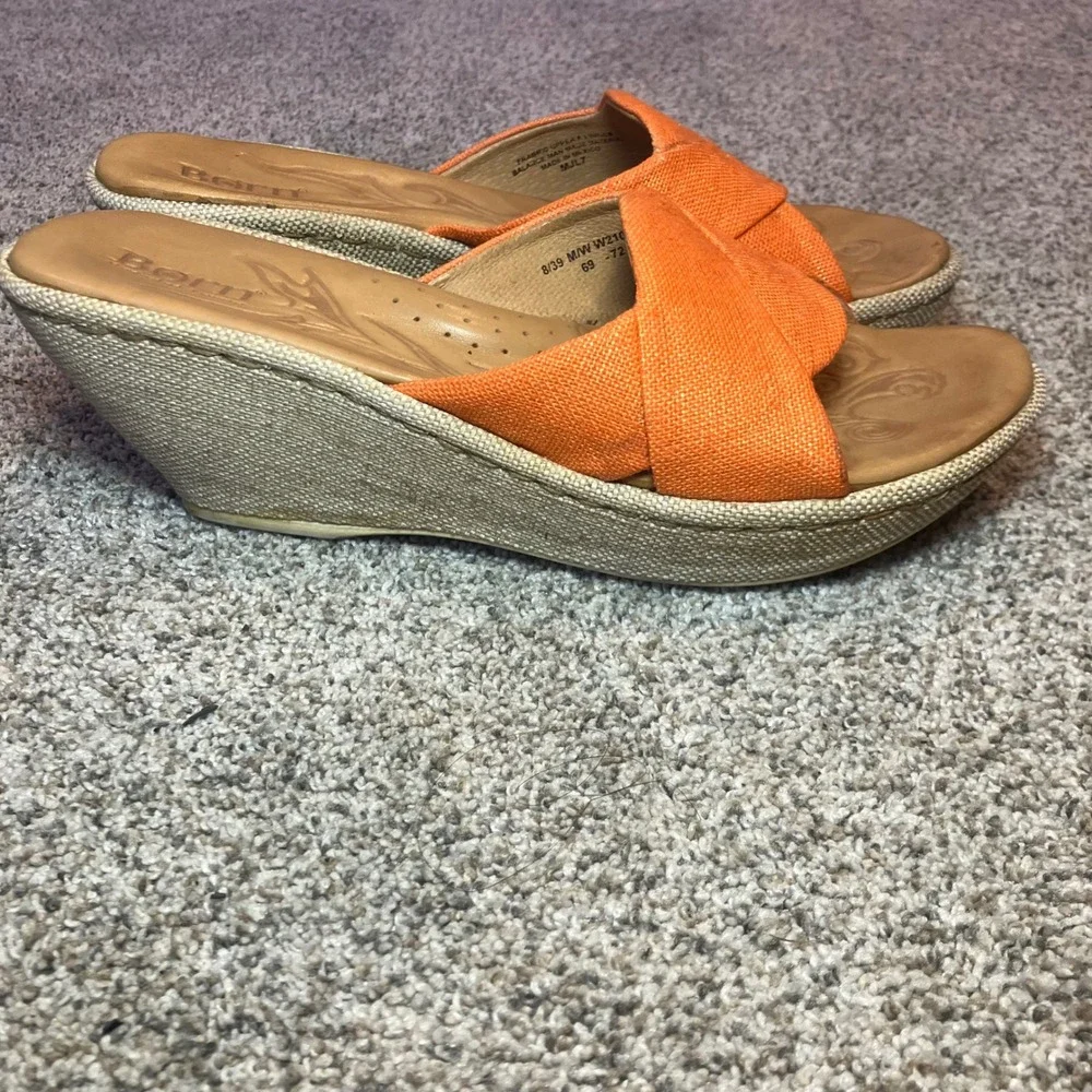 Born‎ Womens W21071 Orange Fabric Crisscross Wedge Sandals Size 8/39 Handcrafted